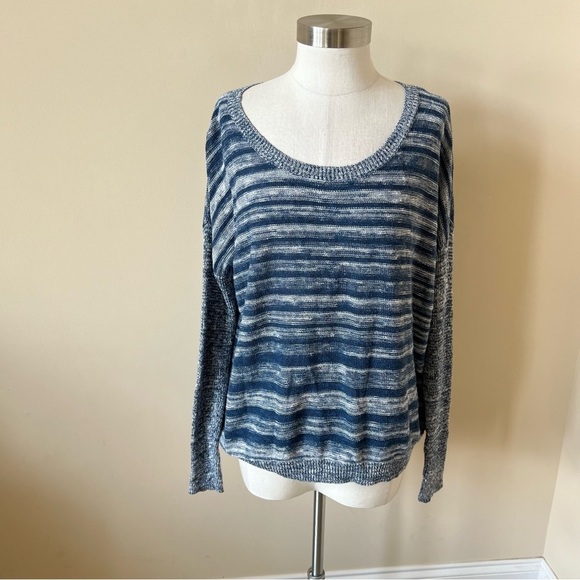 Eileen Fisher organic linen stripe scoop neck sweater 17820 - Picture 1 of 8